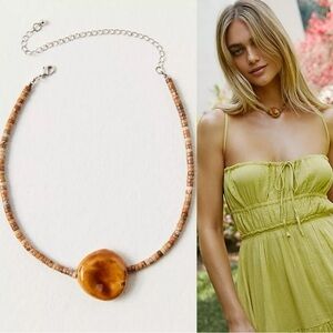 Free People Brown Bead Necklace with Amber Pendant